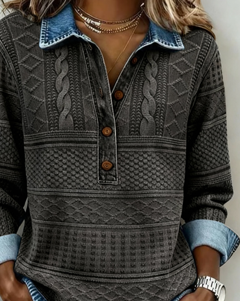 Grace |Trendy Sweatshirt with Half Button and Collar