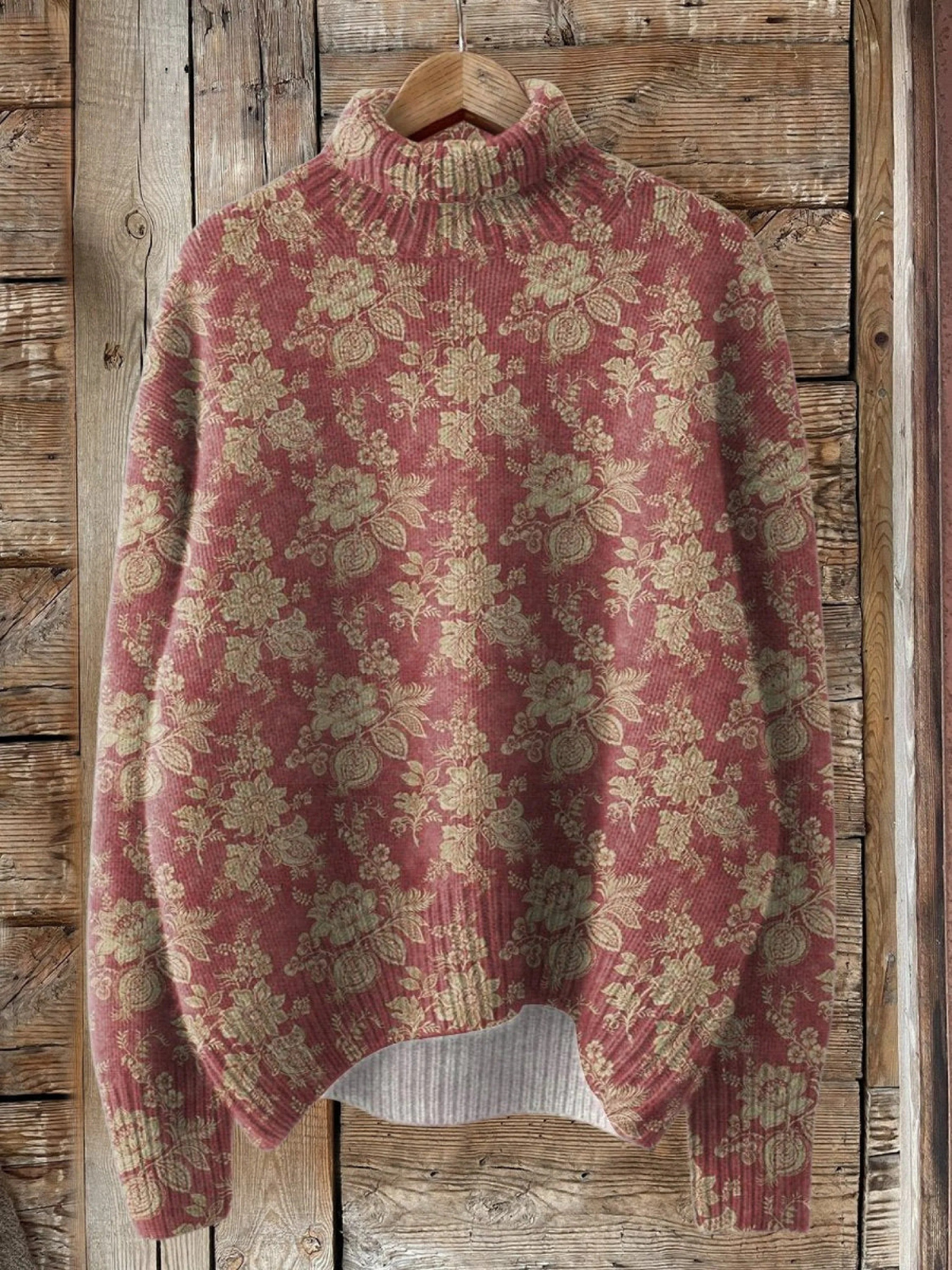 Penelope | Rose Print Knitted Turtleneck Sweater
