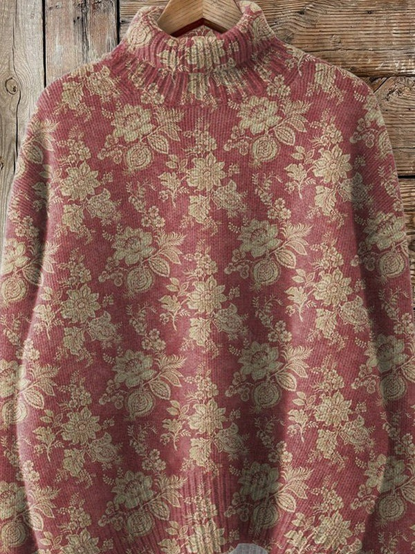 Penelope | Rose Print Knitted Turtleneck Sweater