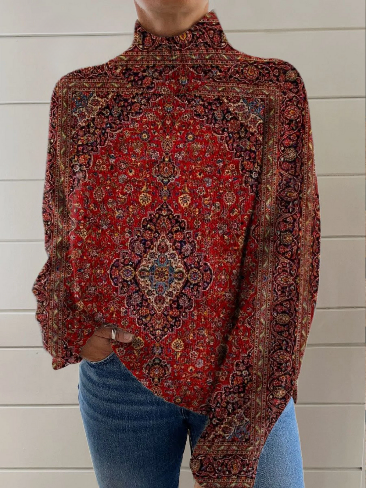 Scarlett | Vintage Art Print Knitted Turtleneck