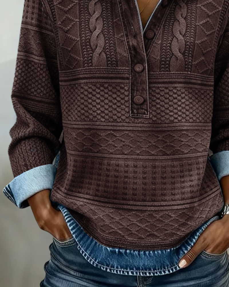 Grace |Trendy Sweatshirt with Half Button and Collar
