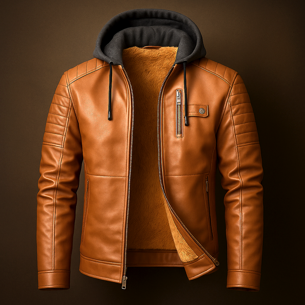 Abram | Elegant Leather Jacket with Hood