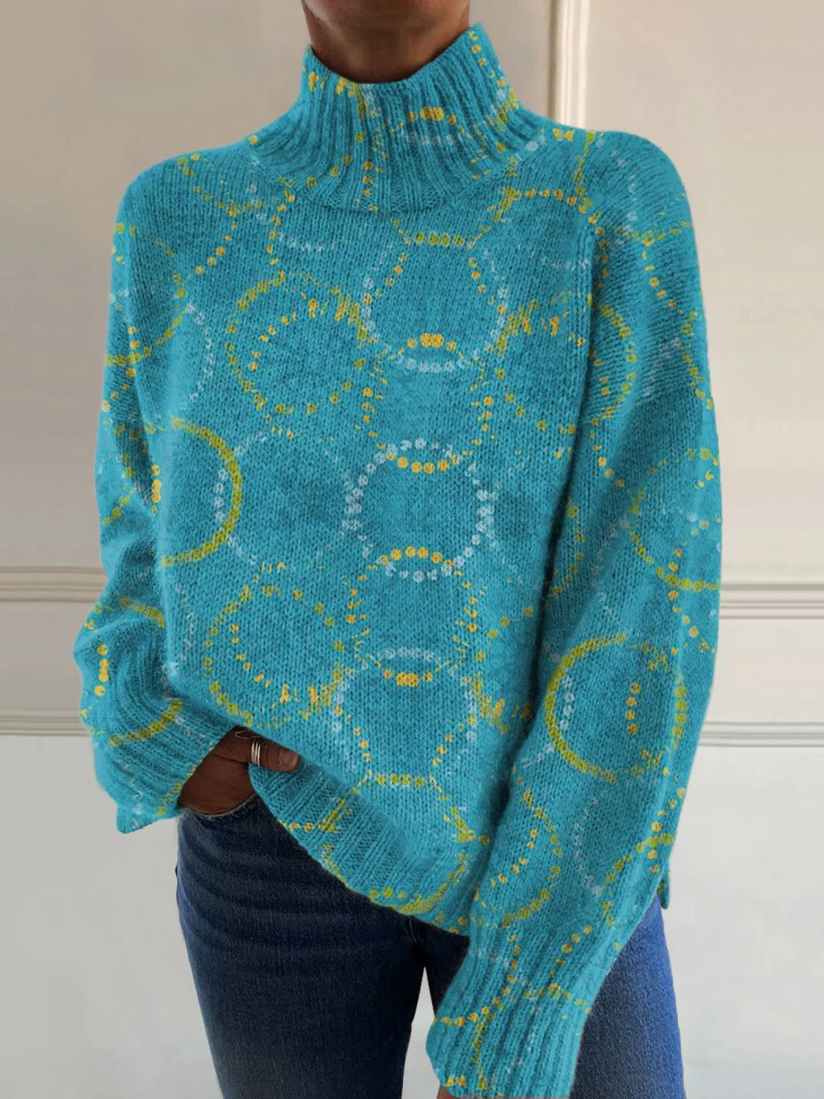 Mila | Bright Circle Art Print Knitted Turtleneck