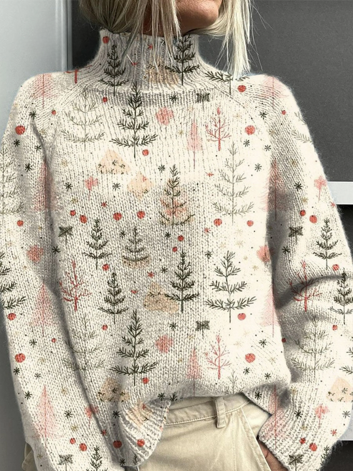 Riley | Ivory Christmas Knit Turtleneck