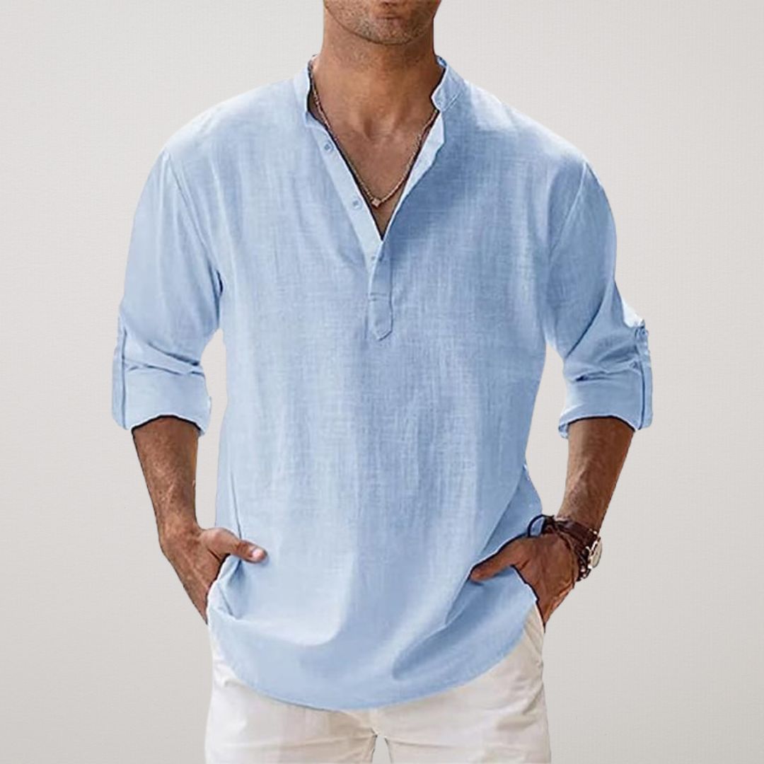 Blake | Linen Effect Cotton Henley Shirt