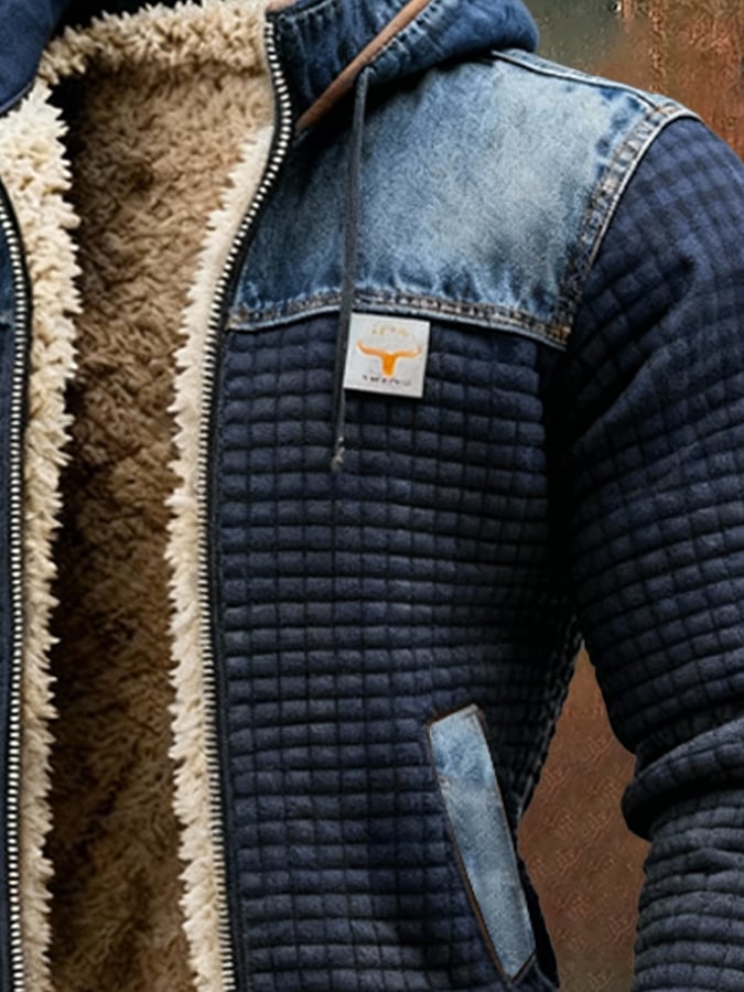 Garrett | NAVY QUILTED JACKET WITH DENIM DETAILS