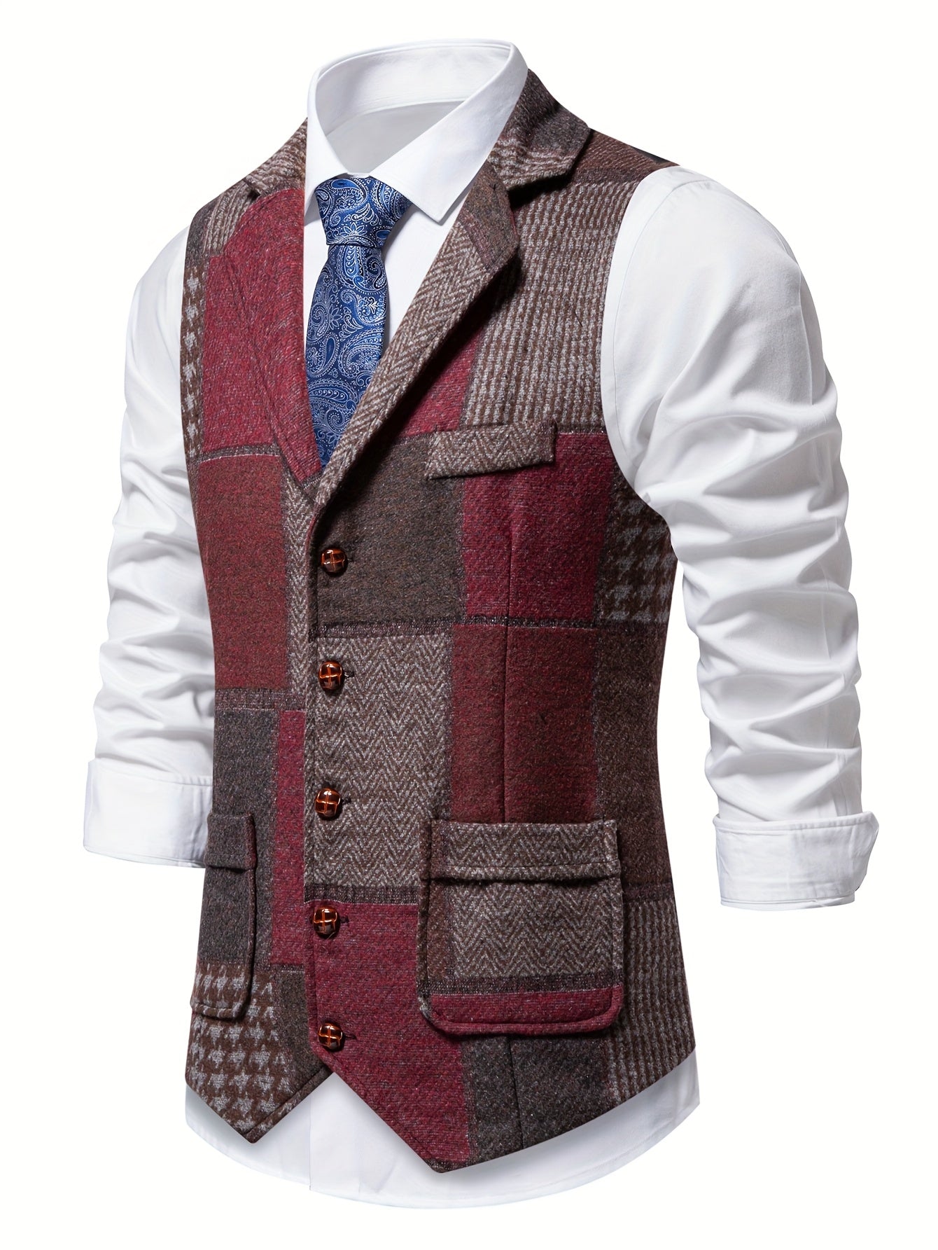 Dane | Flickwerk Vest Made of Tweed with Herringbone Pattern