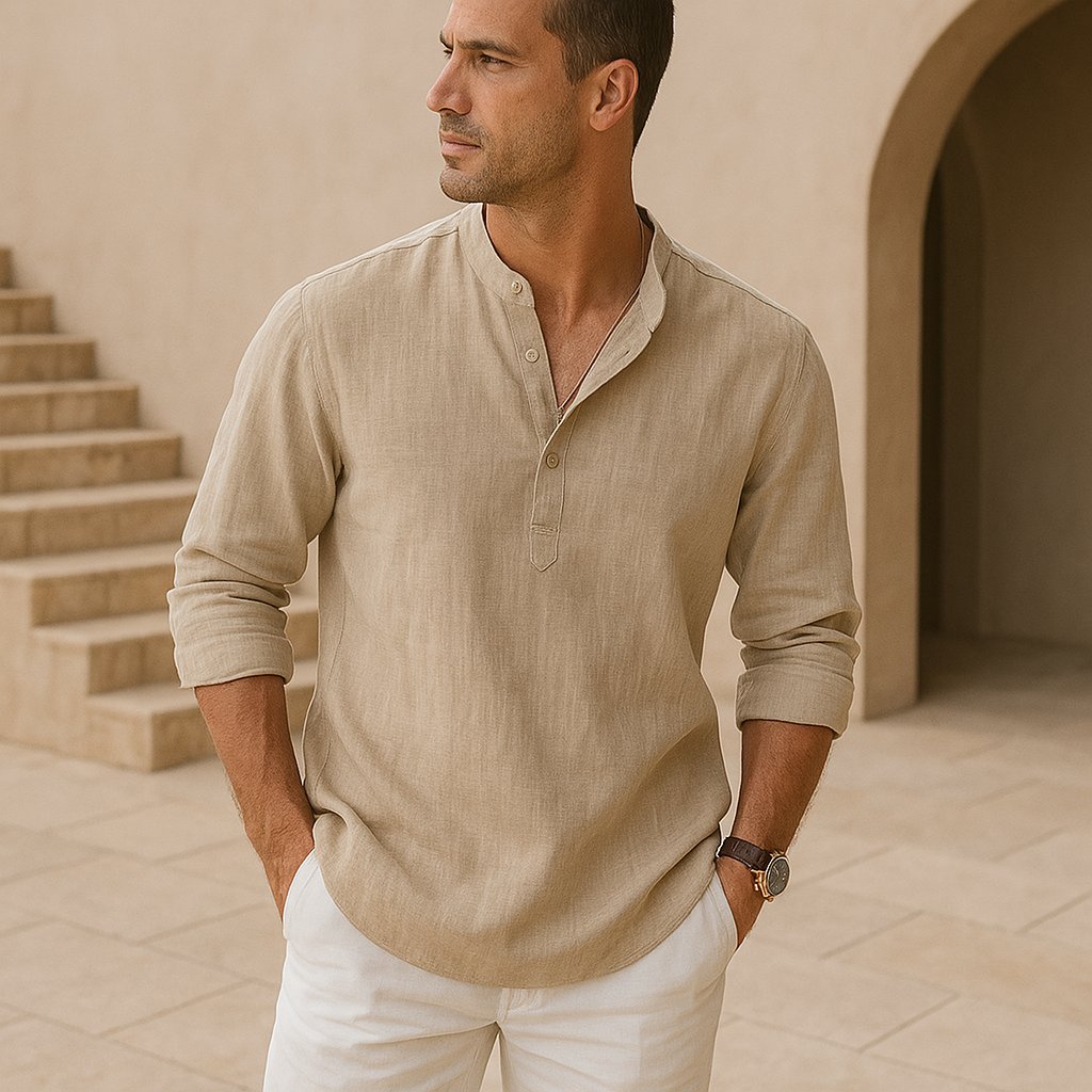 Blake | Linen Effect Cotton Henley Shirt