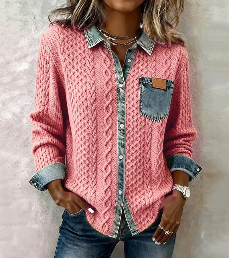 Ava | Patchwork Knit Top with Denim Details
