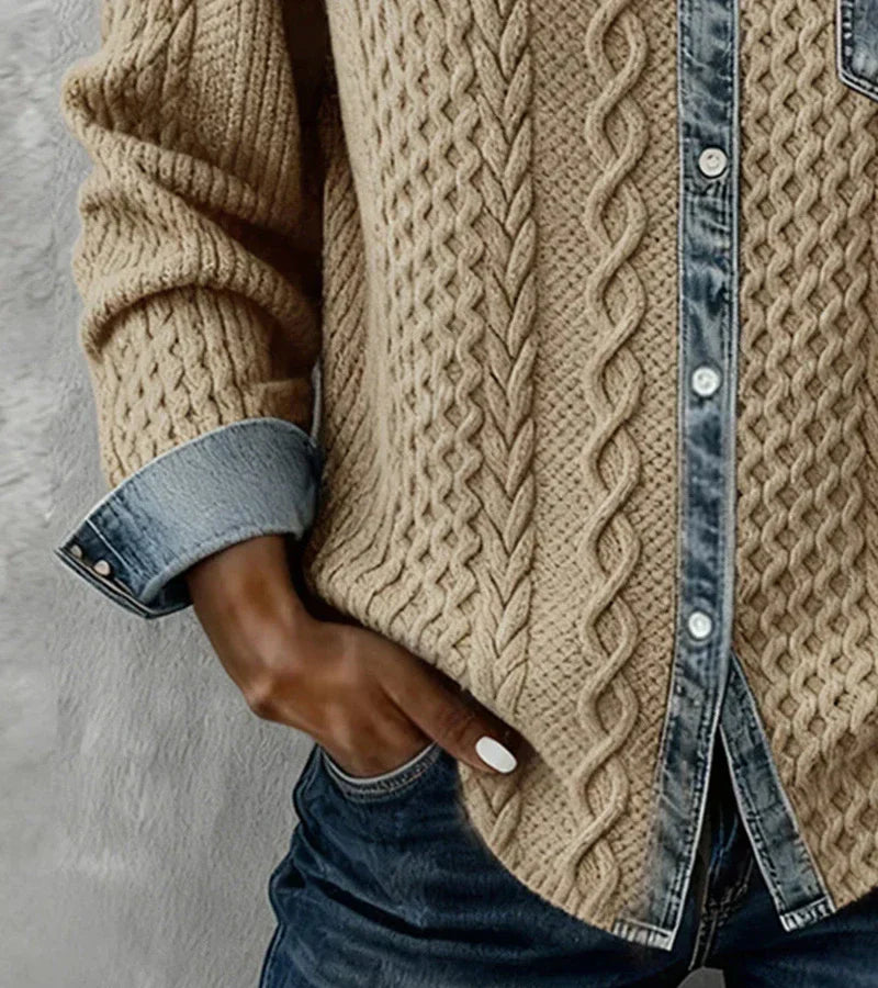 Ava | Patchwork Knit Top with Denim Details