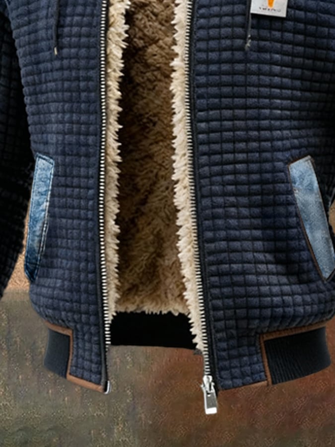 Garrett | NAVY QUILTED JACKET WITH DENIM DETAILS