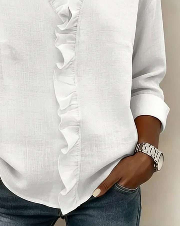 Mary | Blouse with Ruffles, V-Neck and Long Sleeves
