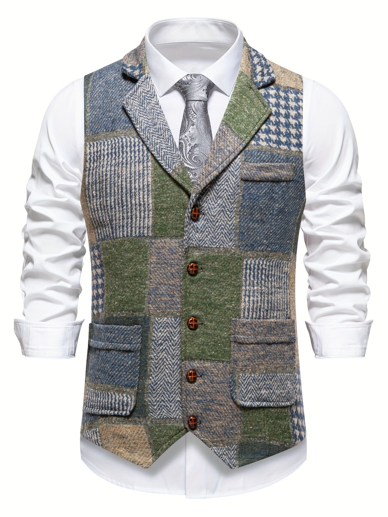 Dane | Flickwerk Vest Made of Tweed with Herringbone Pattern