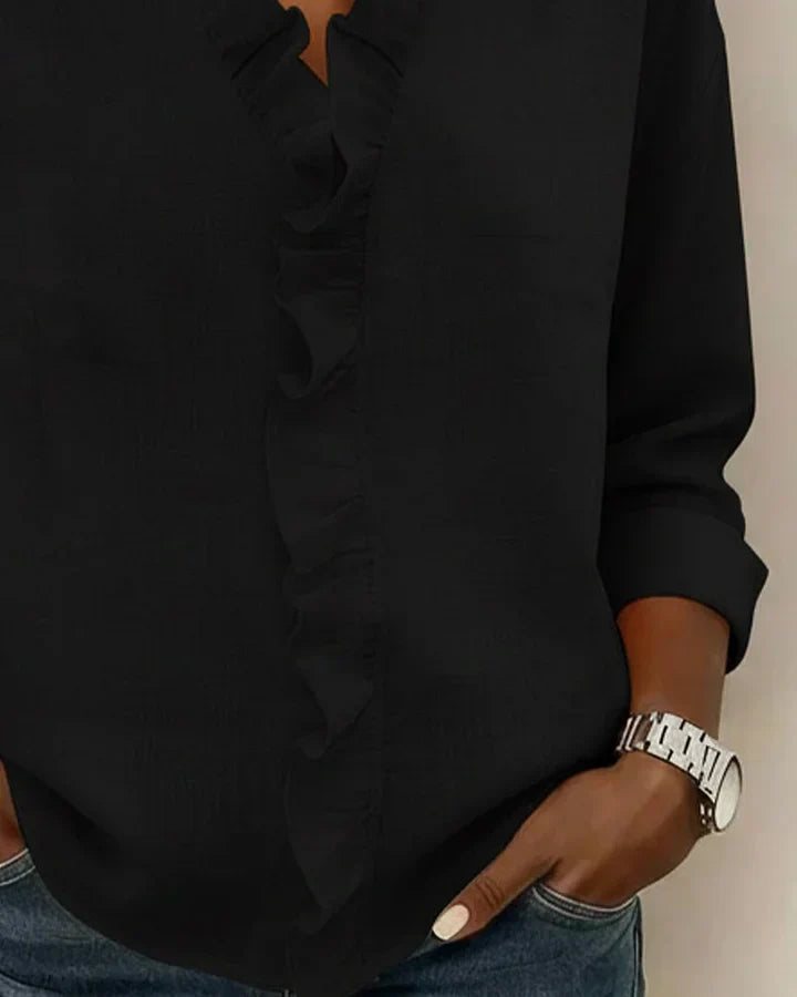 Mary | Blouse with Ruffles, V-Neck and Long Sleeves