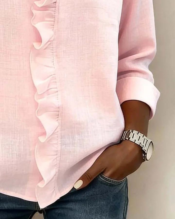 Mary | Blouse with Ruffles, V-Neck and Long Sleeves