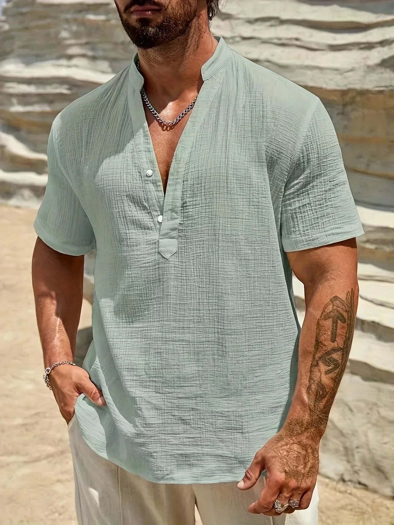Christian | Elegant Summer Shirt with High Collar