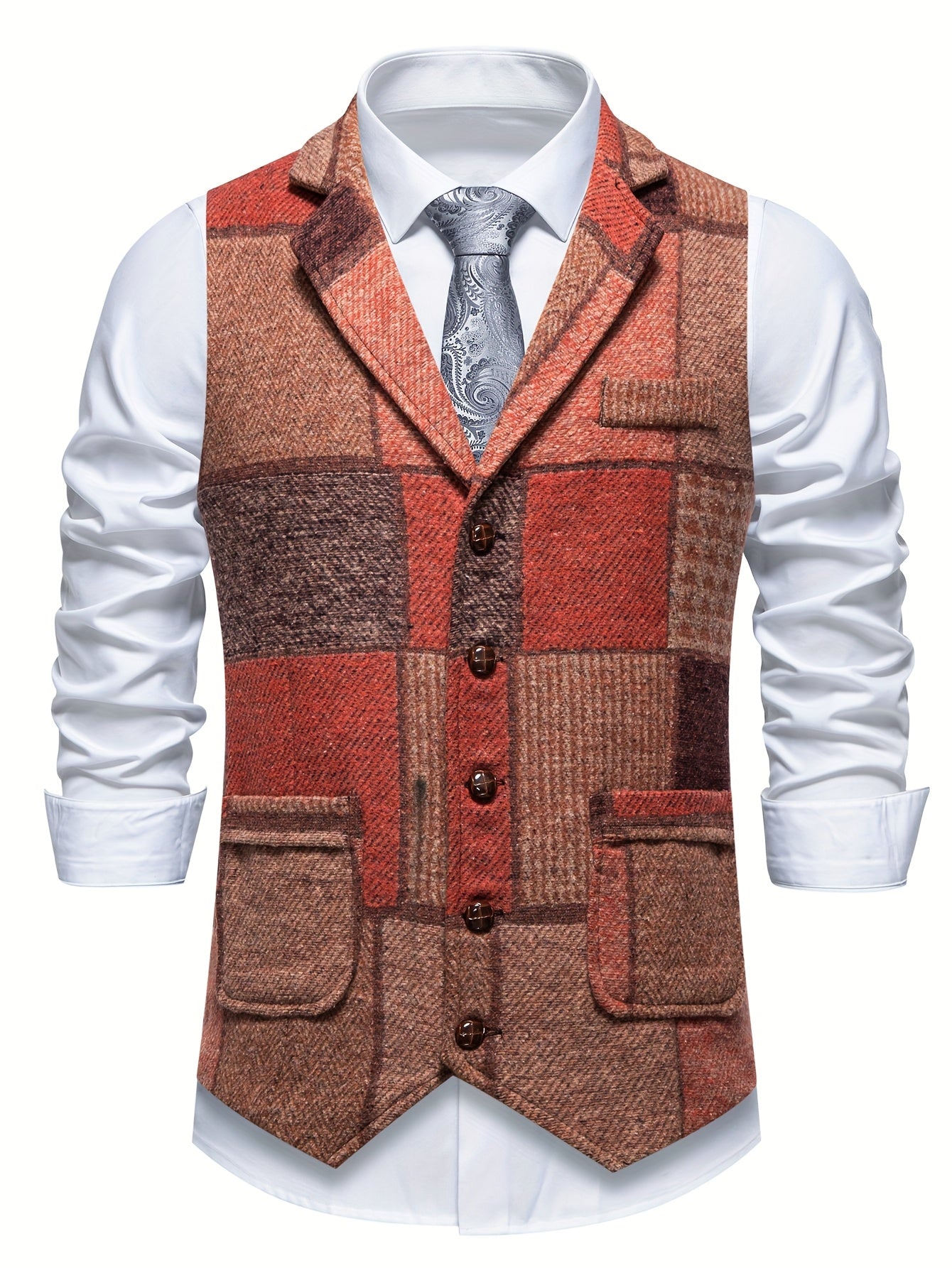 Dane | Flickwerk Vest Made of Tweed with Herringbone Pattern
