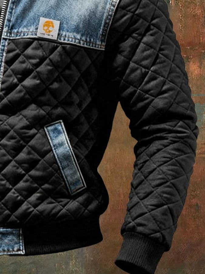 Philip | BLACK QUILTED JACKET WITH DENIM DETAILS