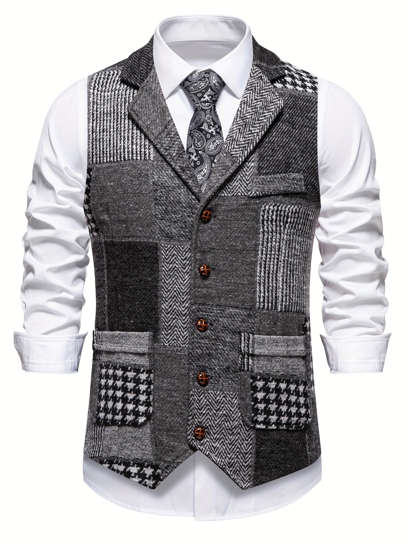 Dane | Flickwerk Vest Made of Tweed with Herringbone Pattern