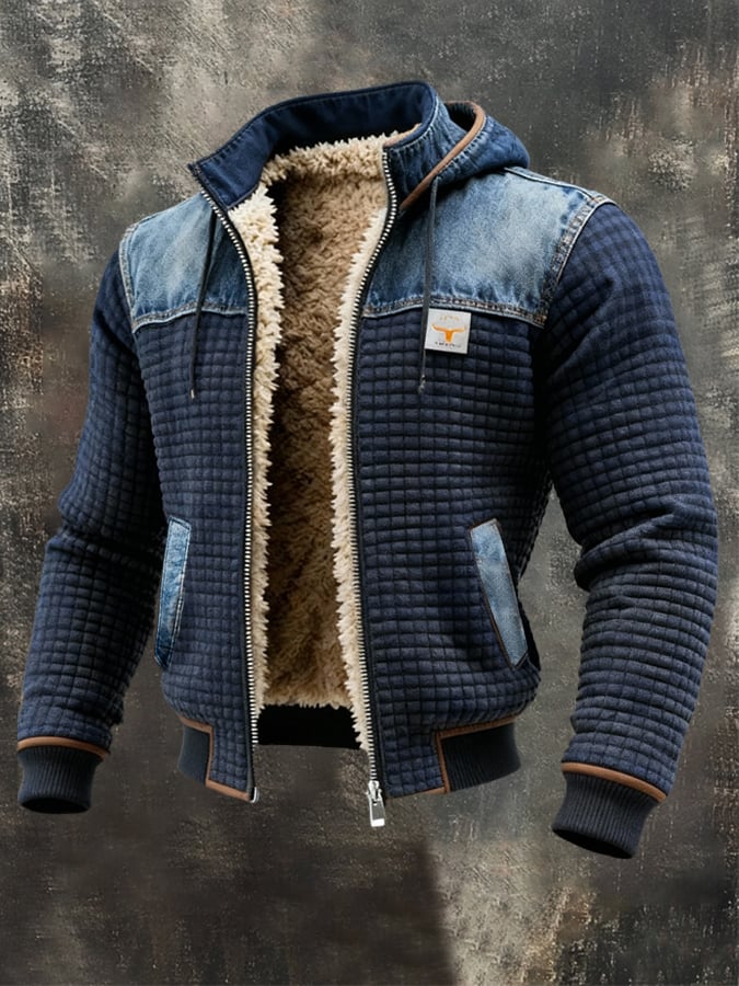 Garrett | NAVY QUILTED JACKET WITH DENIM DETAILS