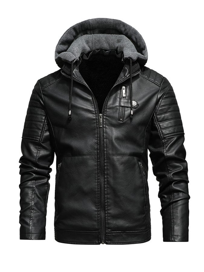 Desmond | ZIPPERED HOODED LEATHER EFFECT JACKET WITH LINING