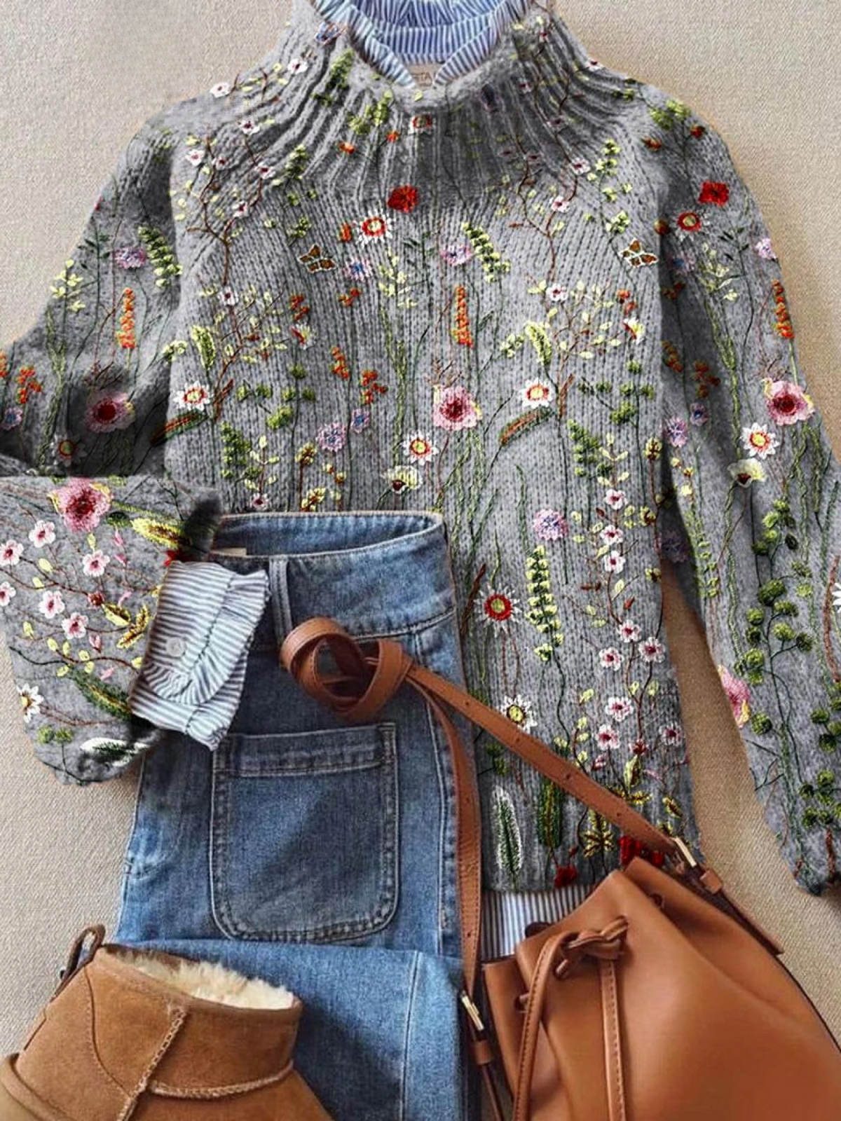 Violet | Classic Vintage Floral Knitted Sweater