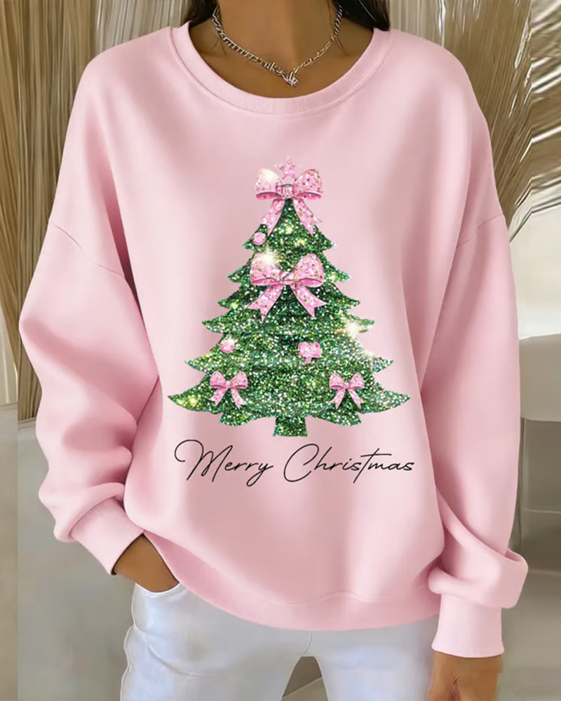 Erin | Round Neck Long Sleeve Christmas Print Sweatshirt