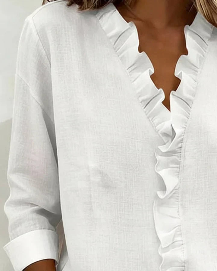 Mary | Blouse with Ruffles, V-Neck and Long Sleeves