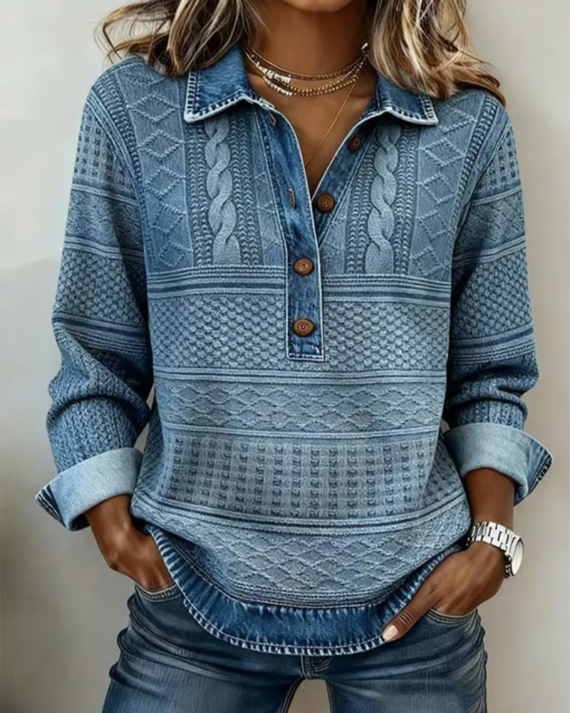Grace  |Trendy Sweatshirt with Half Button and Collar
