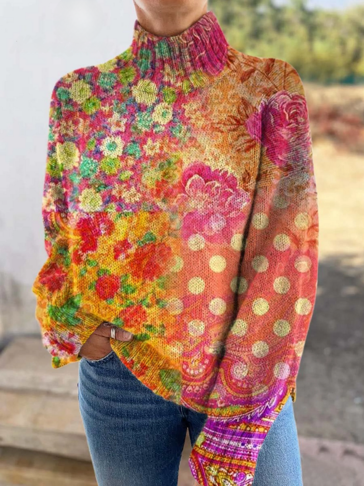 Olivia | Floral Polkadot Knitted Sweater