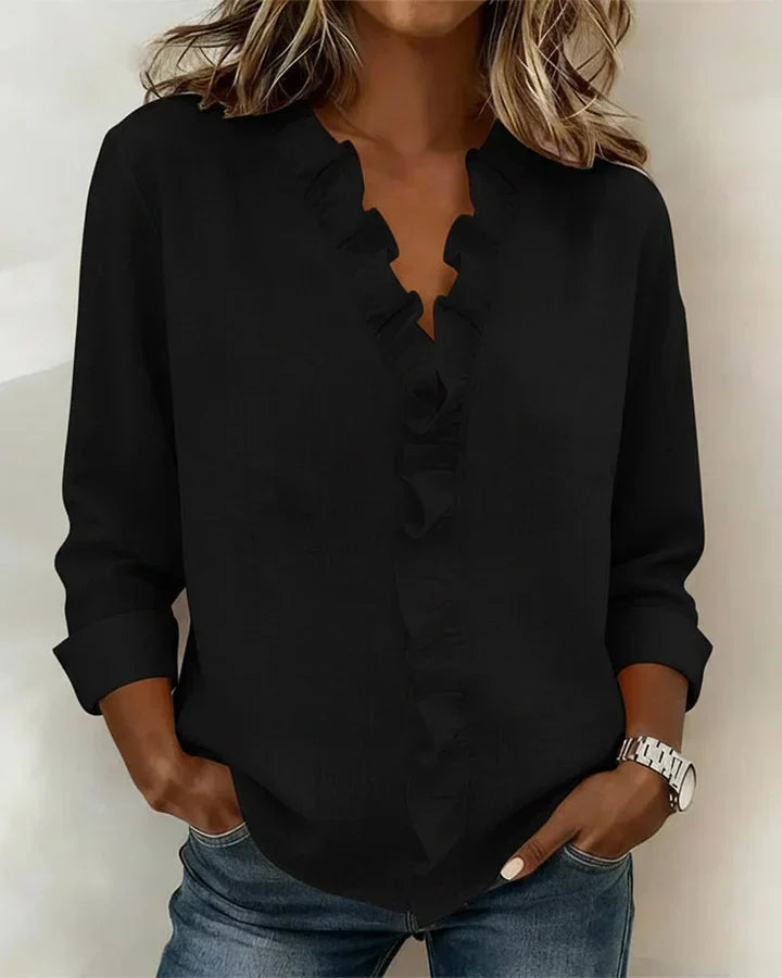 Mary | Blouse with Ruffles, V-Neck and Long Sleeves