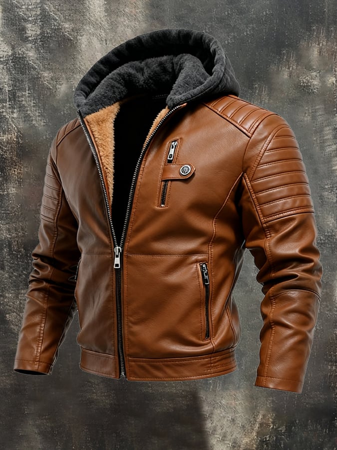 Desmond | ZIPPERED HOODED LEATHER EFFECT JACKET WITH LINING