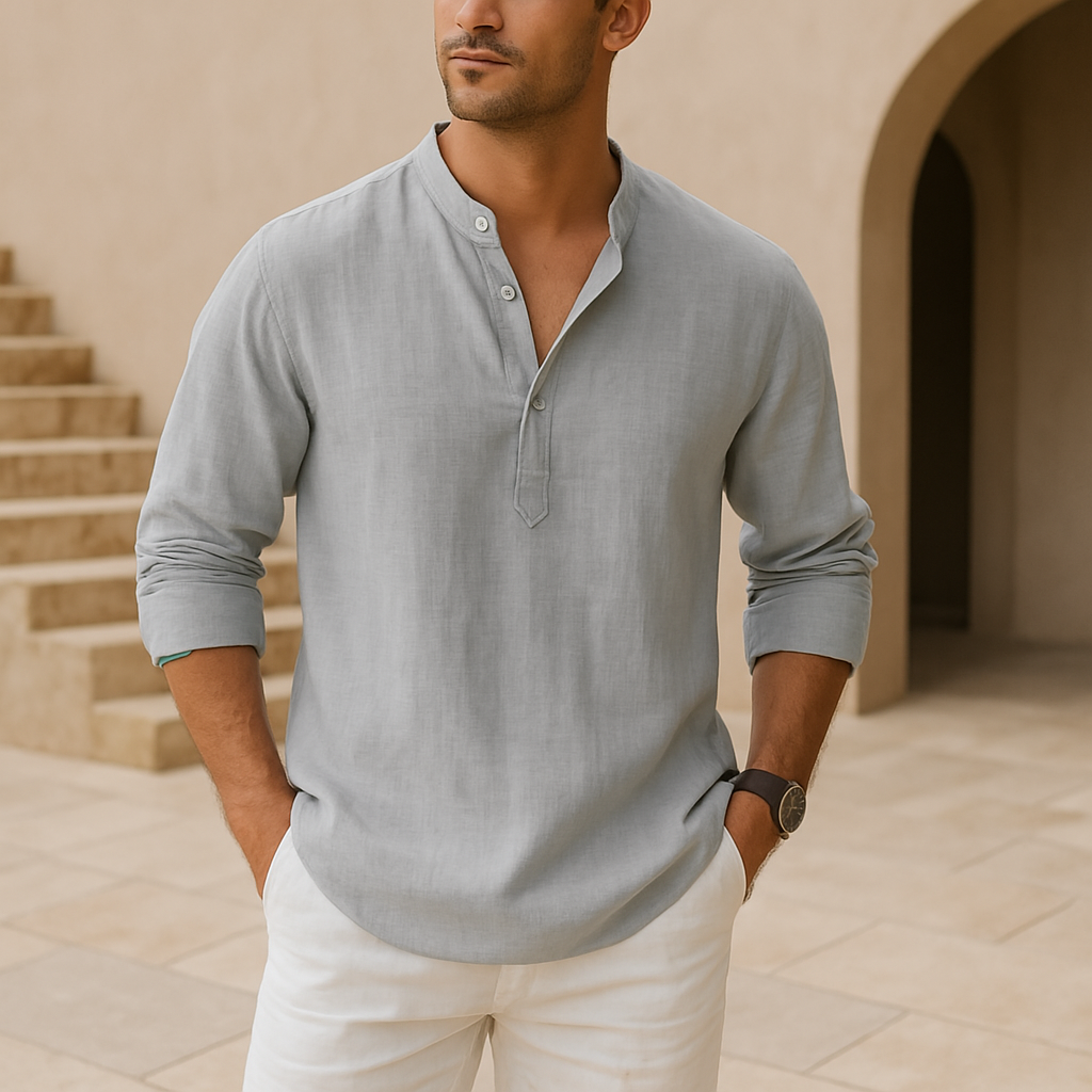 Blake | Linen Effect Cotton Henley Shirt