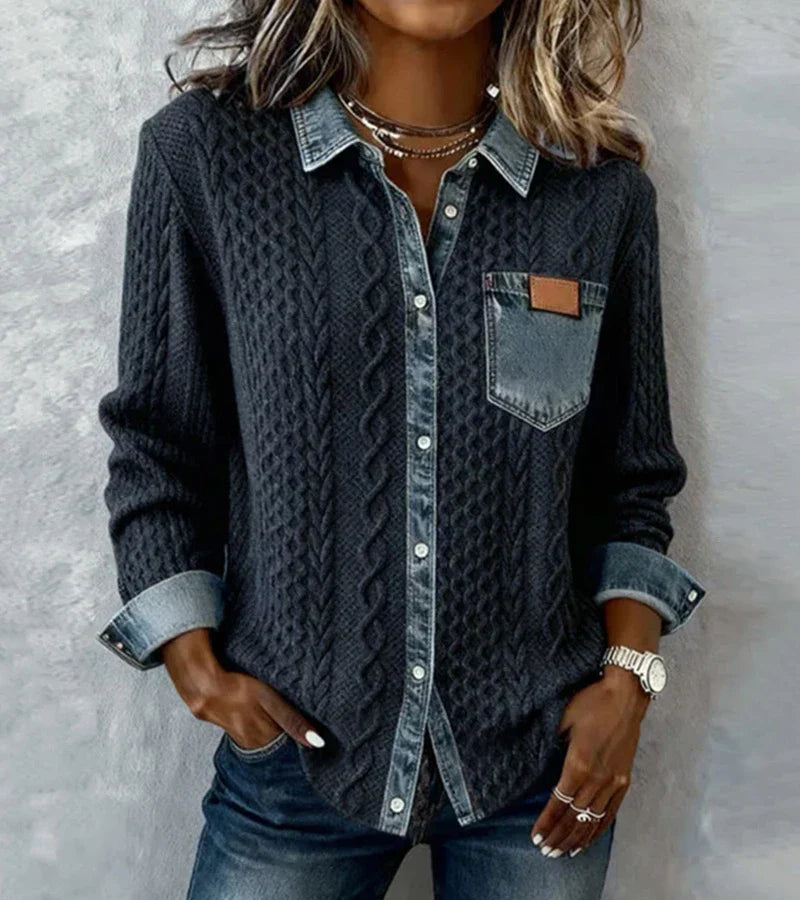Ava | Patchwork Knit Top with Denim Details