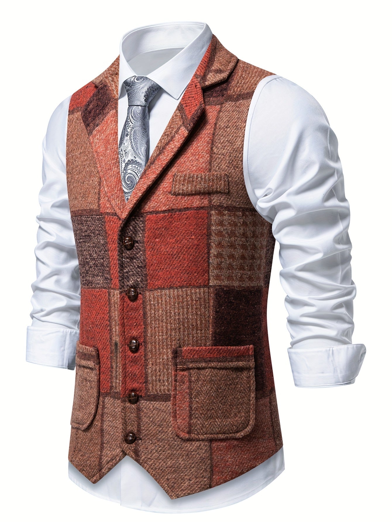 Dane | Flickwerk Vest Made of Tweed with Herringbone Pattern