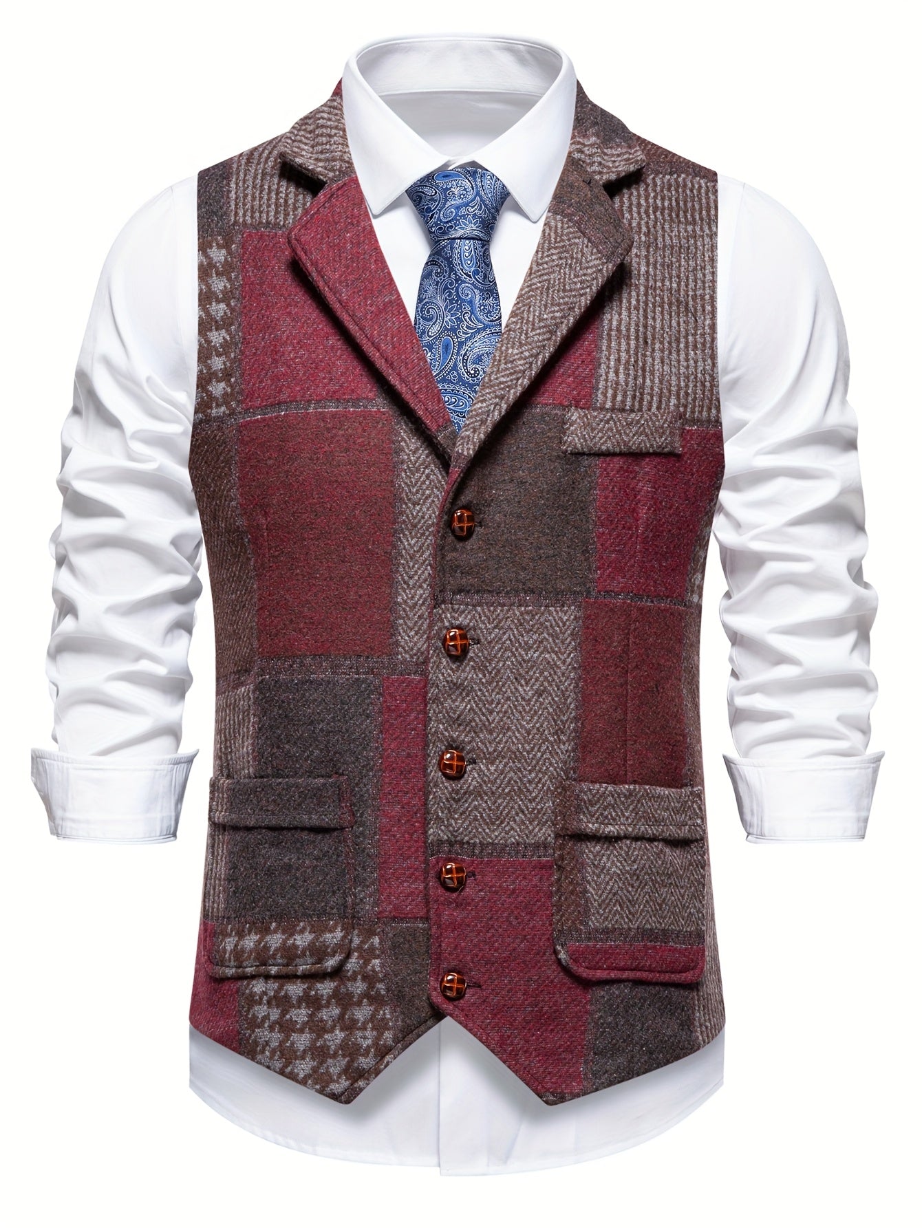 Dane | Flickwerk Vest Made of Tweed with Herringbone Pattern