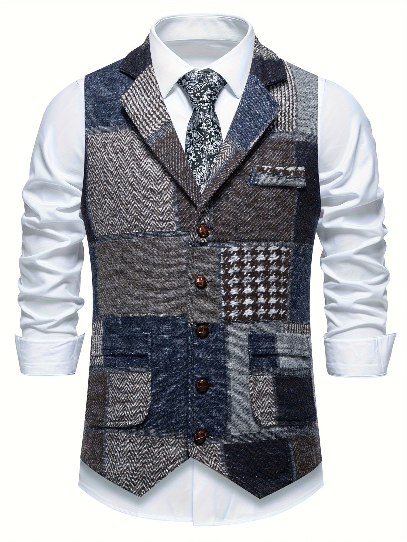 Dane | Flickwerk Vest Made of Tweed with Herringbone Pattern